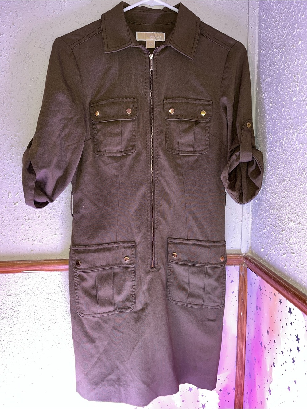 MICHAEL Michael Kors Brown Utility Zip-Front Shirt Dress